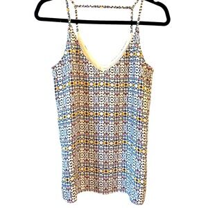 Geometric Mosaic Print V-Neck Cami Tank Top with Strappy Back Detail Size 6